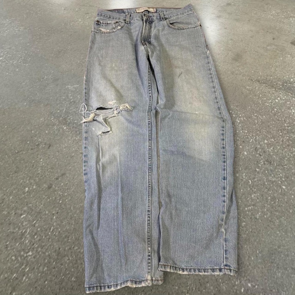 Levis 569 Light Blue Wash Distressed Relaxed Straight Jeans Mens 32x32 Y2K